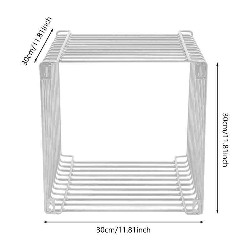 Side Table, Square Geometry Side Table, Linear Metal End Table，Iron Multi-Purpose Desktop Shelf, Silver