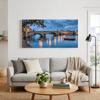 Ensemble de 1 tableau sur toile représentant un pont sur la rivière