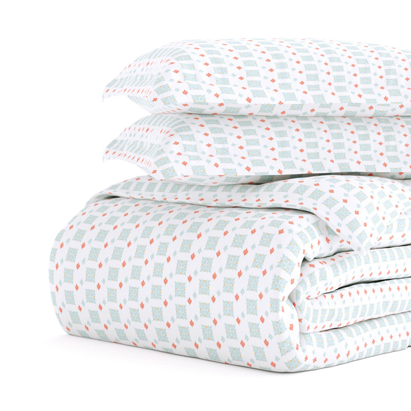 Aqua Geometric Microfiber King/California King Duvet Cover Set