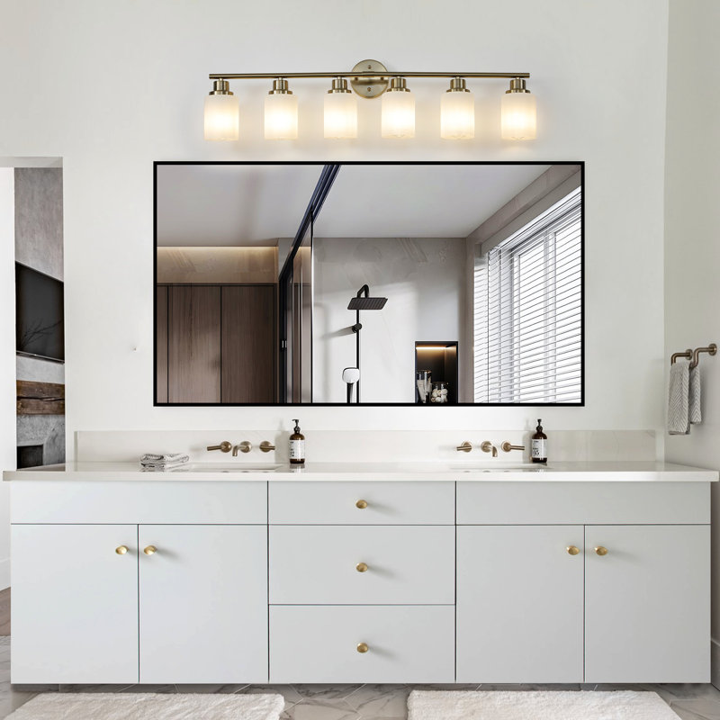 Modern Golden Bathroom Vanity , 6-, Frosted Glass Shades, Wall Mounted Fixture 6- With Lighting For & Dressing Room, 6 Lights