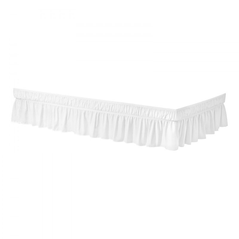 Wrap Around Bed Skirt, 15 in Drop, White Dust Ruffle Queen Size, Three Sides Adjustable Bedskirt with Easy Fit Elastic Strap, Wrinkle-Free & Fade-Resistant, Machine Washable, for Queen Size Bed