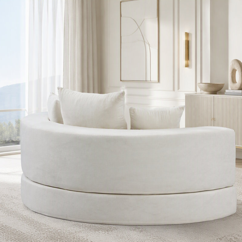 Canapé-lit convertible, multifonctionnel, lit circulaire, futon réglable, Beige