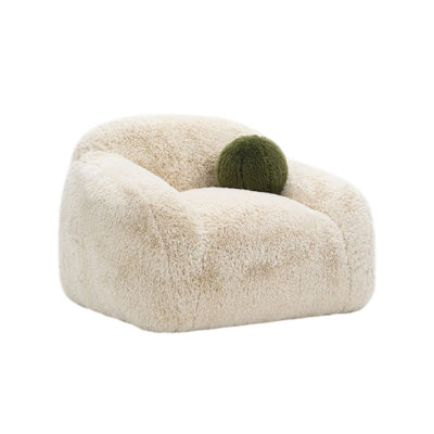 Dera Swivel Barrel Sofa Chair, Olive Green Pillow, Sand Beige Faux Fur