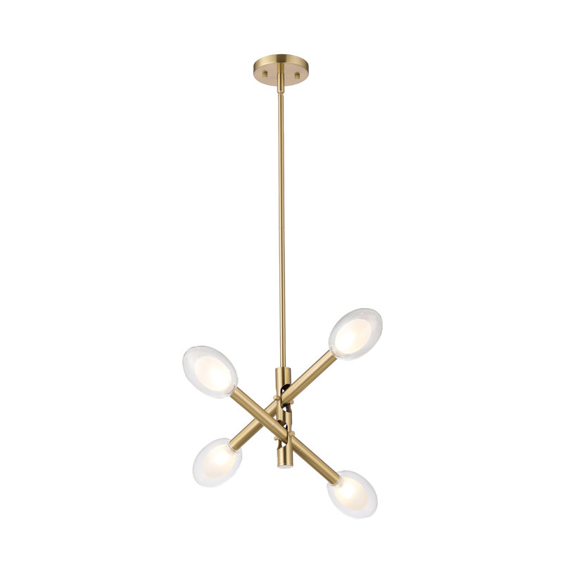 Abat-jour réglable en verre antique à 4 lumières avec bras réglables Spoutnik, 8" H x 22" W, Laiton antique