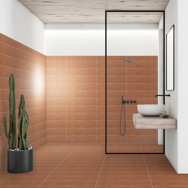 Party Time 6'' W x 24'' L Porcelain Concrete Look Singular Tile, Orange