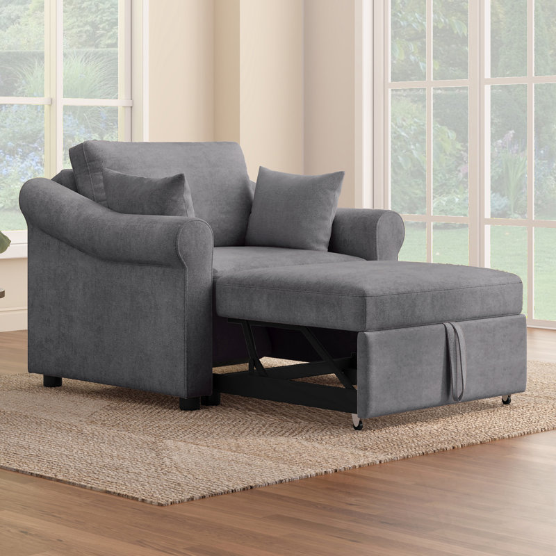 Fauteuil convertible en chenille avec dossier réglable, Gris foncé