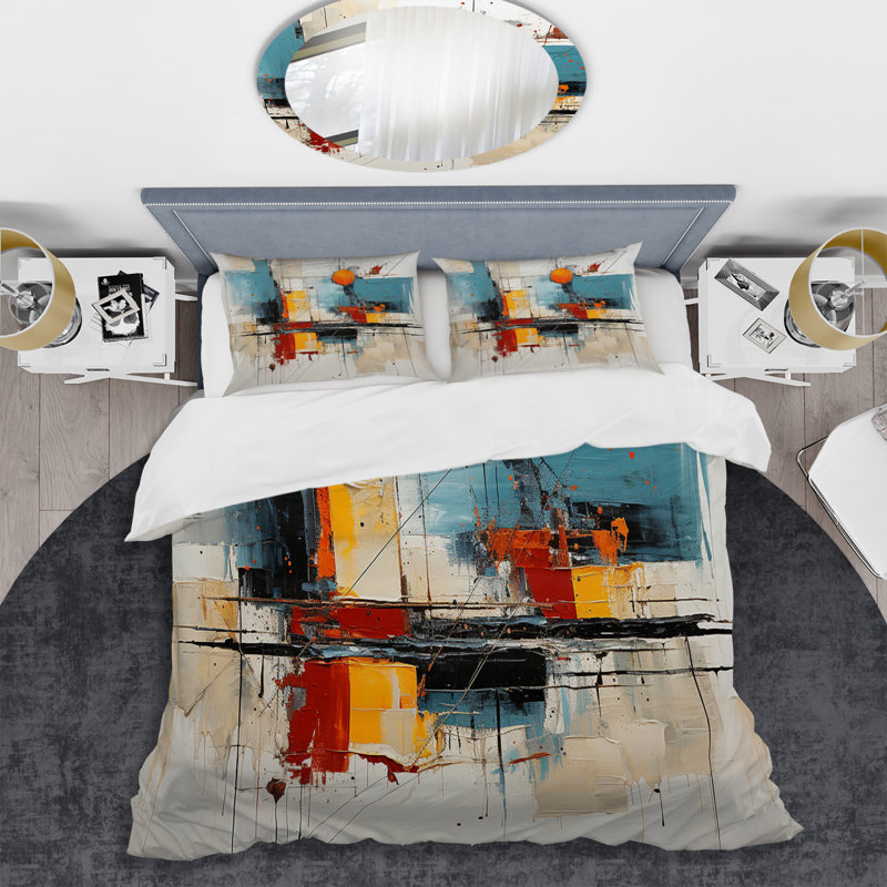 Ensemble de housse de couette en microfibre / polyester Teal Orange Bold Flow