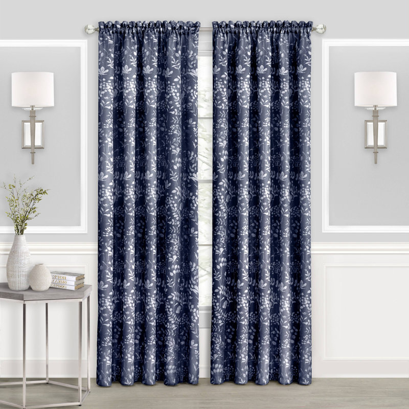 Barrigan Semi Sheer Curtain Single Panel, Navy, 52" x 63"