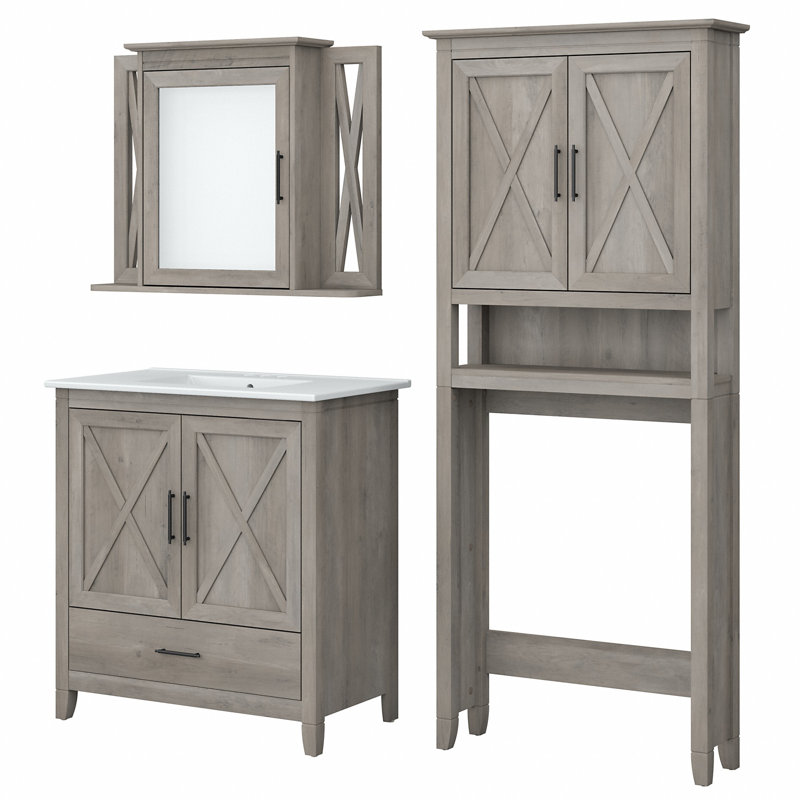 Edion Single Bathroom Vanity with Ceramic Top, White Ash