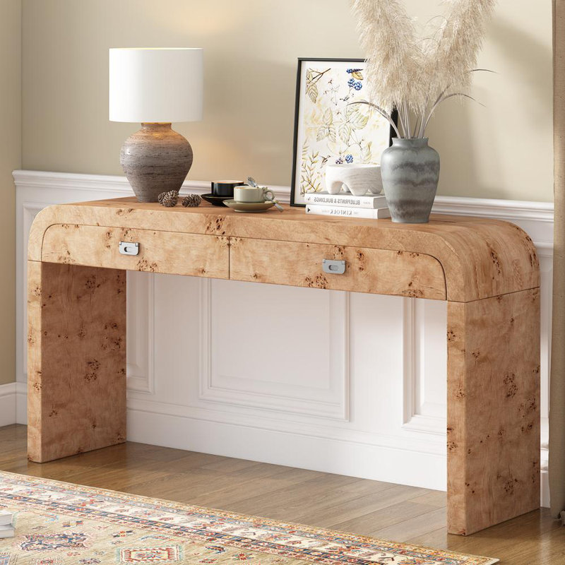 Modern Modern Entryway Table with Burl Wood Veneer,Suitable for Entryway, Hallway, Living Room, Foyer, Corridor, Brown