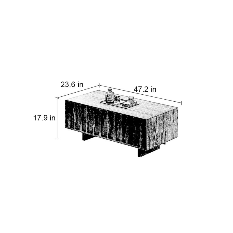 Ancient style rectangular coffee table, 17.9" H x 47.2" L x 23.6" W, Burlywood