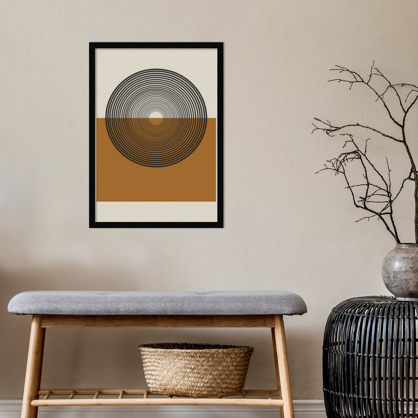 Retro Landscape Print, Black, 25" H x 18" W x 1" D