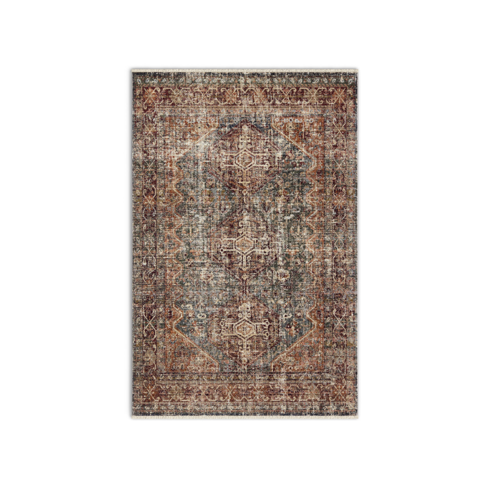 Clemente Red/Blue/Brown Rug, Rectangle 5' x 8'