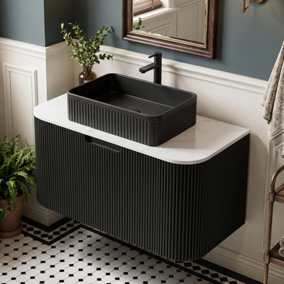 Meuble-lavabo mural simple 35,83 po avec plateau en marbre