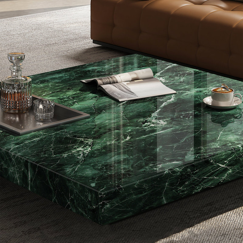 Table basse carrée en marbre de style luxueux, H 11,8 po x l 35,4 po x P 35,4 po