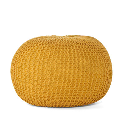 Cotton Upholstered Round Pouf Ottoman