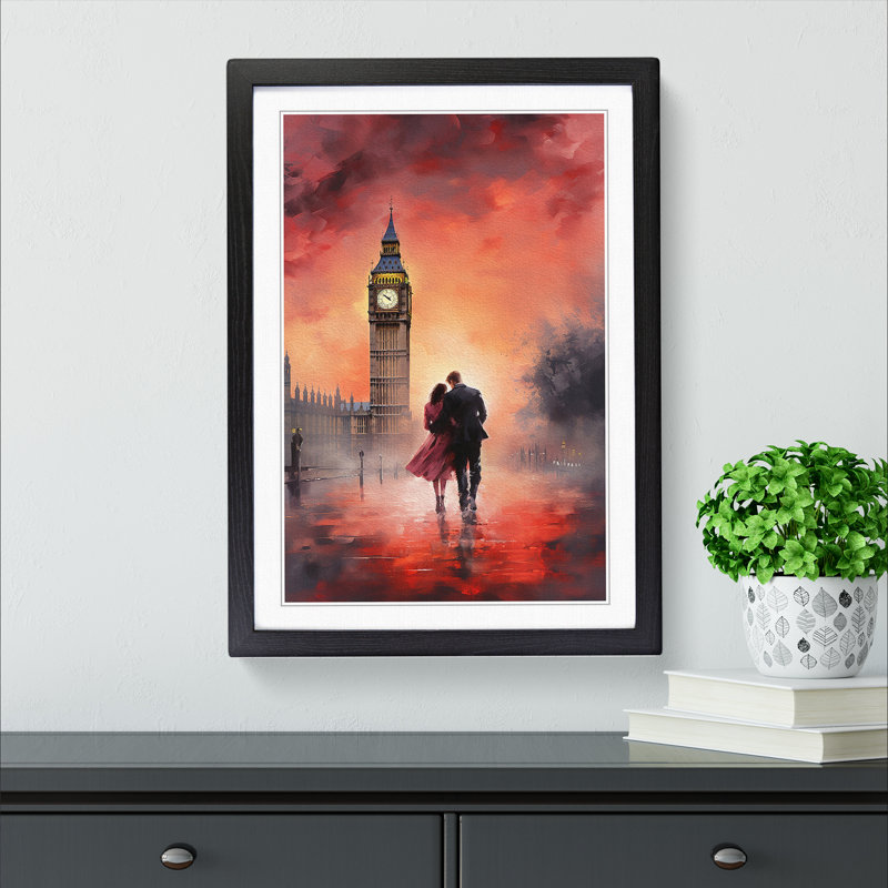 Big Ben Romanticism Art - Framed Print, 46cm H x 34cm W x 2cm D, Black