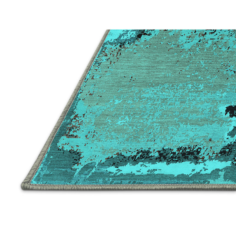 Tapis abstrait bleu tissé à la machine Xanthia, Rectangle 2 pi x 4 pi