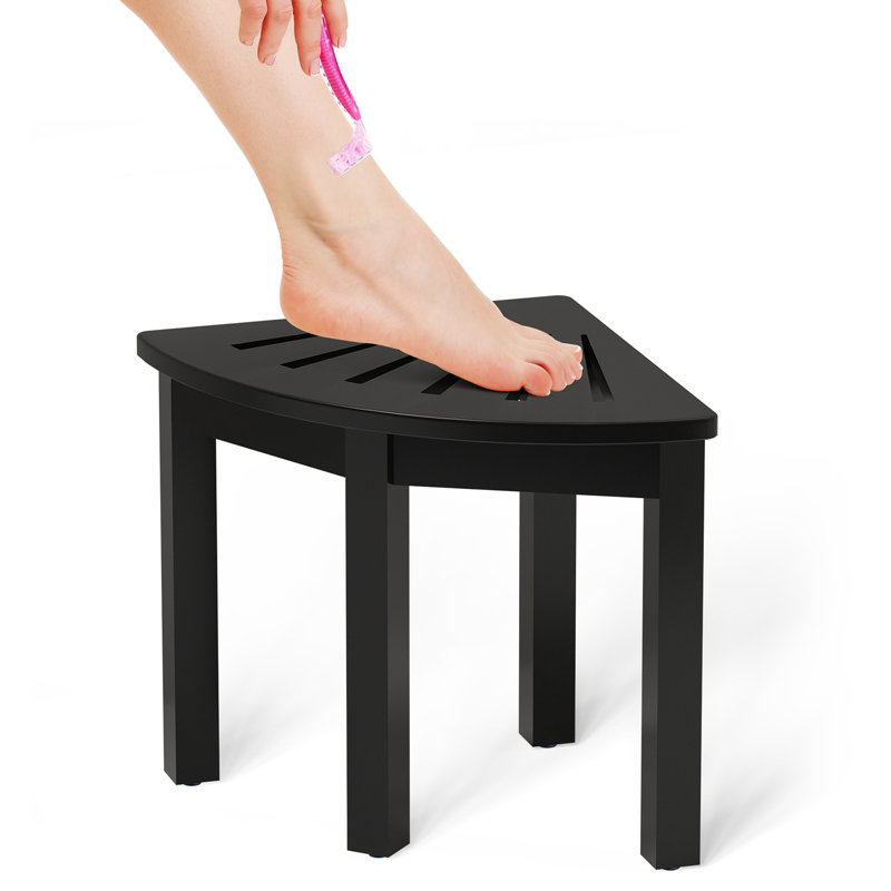 Bamboo Corner Shower Foot Rest Stool For Shaving Legs, 12 Inch Non-Slip Waterproof Small Corner Shower Bench For Bathroom Bath Seat Spa, Black