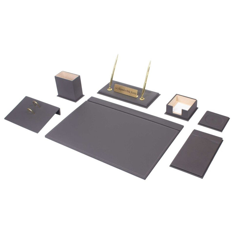 Michoel Leather / Faux Leather Desk Organiser Set, Grey