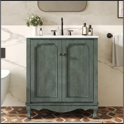 Meuble-lavabo autoportant en bois de 30 po avec lavabo rectangulaire en céramique et tablettes réglables
