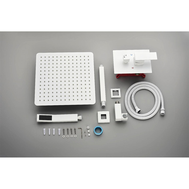 Ceiling Mounted 16" Shower Head Installation - Air Injection Makes Bath Delightful, Brass & Sus304 Stainless, White Shower, With Head, Hand 59" Hose, Bracket, Valve Mounting Tool Box Unit Simulates