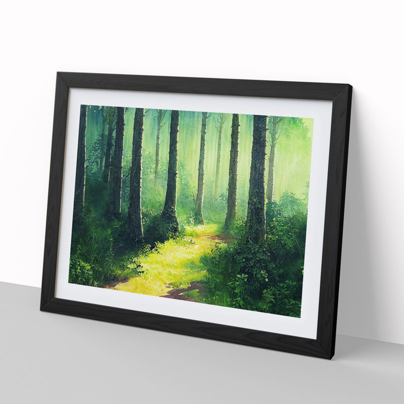 Summer Watercolour Forest - Single Picture Frame Painting, 46cm H x 64cm W x 2cm D, Black Framed