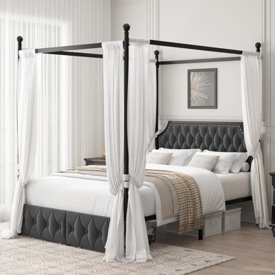 Alonso Solid Wood Canopy Bed With Headboard