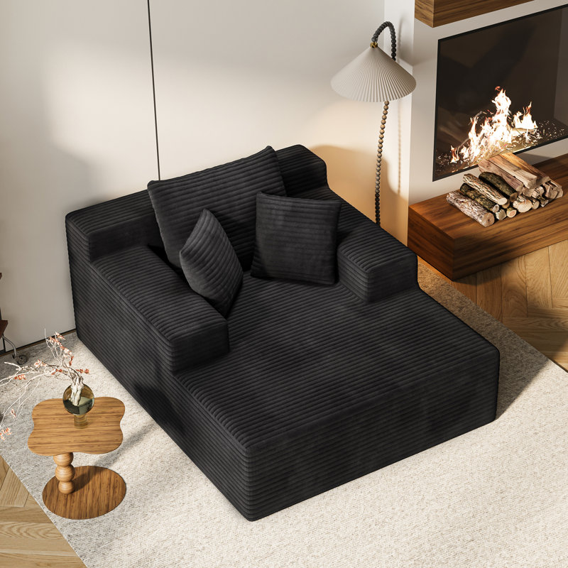 64.64-Inch Corduroy Indoor Recliner, Extra Large Bed For Living And Bedroom, Modern Deep, Comfortable Cushion, No Assembly, Soft Seating, Black Sleep Bed,