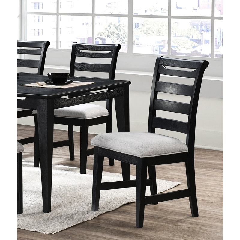 2 chaises noires de salle à manger, dossier moderne, assise rembourrée en mousse, structure en bois d'hévéa,