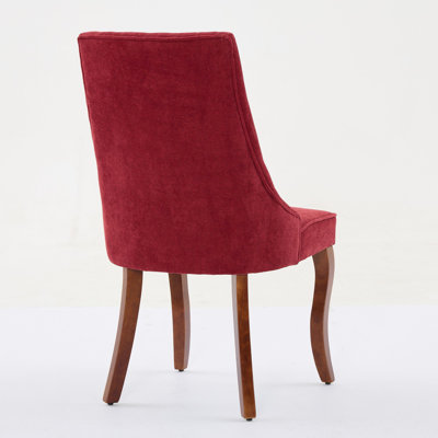 Dining Chairs Of 2, Rayon Cloth Linen, High , Comfy Cushion With Rebound Sponge, Rubber Bands & Steel Springs, Curved Solid Wood Legs, Wine Red 2Pcs Linen Chairs, Support, Upholstery