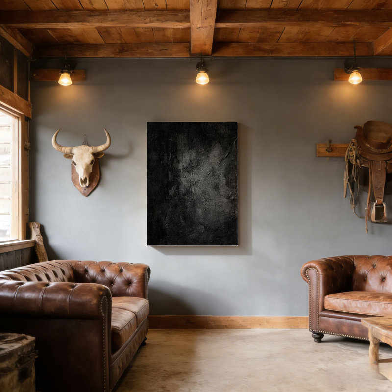 Minimaliste tout en noir, art mural à cadre en bois à l'arrière, 30 L x 20 l