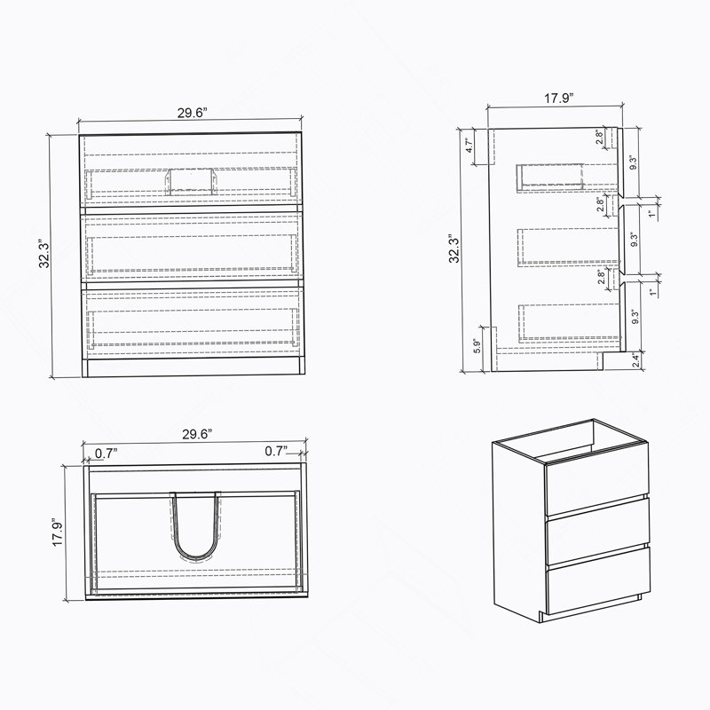 Floor cabinet WITHOUT basin,Gray color,With three drawers