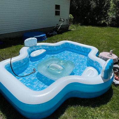 Family Pool 10 Feet Long 2 Inflatable Seats with Backrests