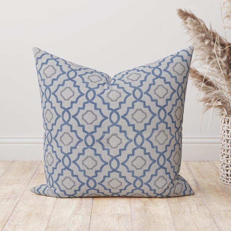 Coussin géométrique bleu et beige, Carré, H 15 po x l 15 po