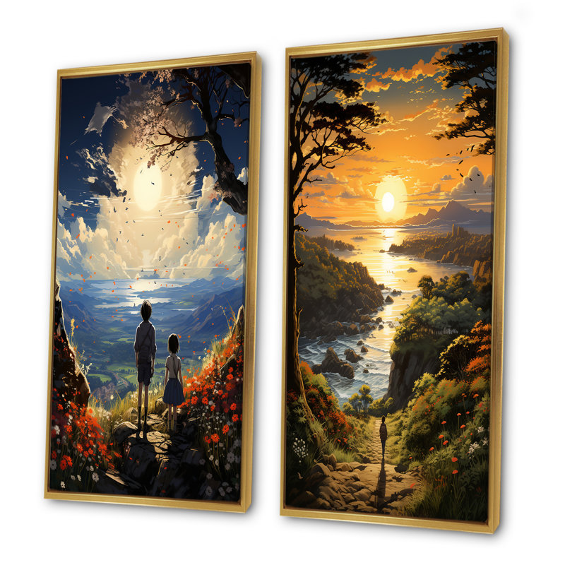 Ensemble de 2 décorations murales Sunrise Kid Solutide, Encadrement doré, H 32 po x l 33 po