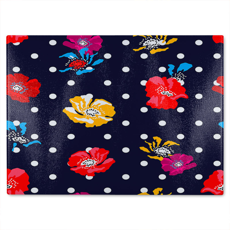 Flowers & Spots Glass Chopping Board, 28cm L x 20cm W