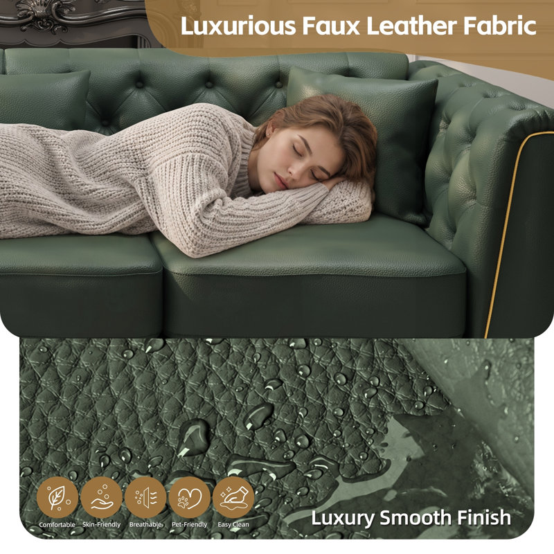 Canapé Chesterfield modulaire avec similicuir capitonné, Beige + similicuir blanc