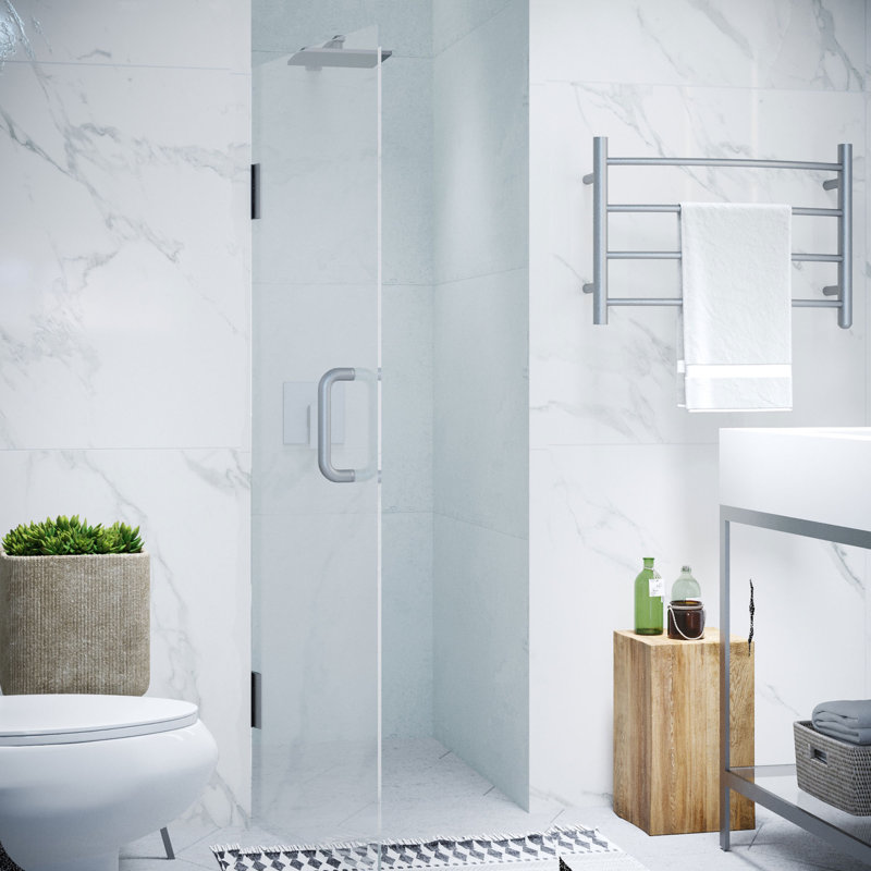Passion 24" W x 70" H Hinged Frameless Shower Door with Tsunami Guard, Brushed Nickel