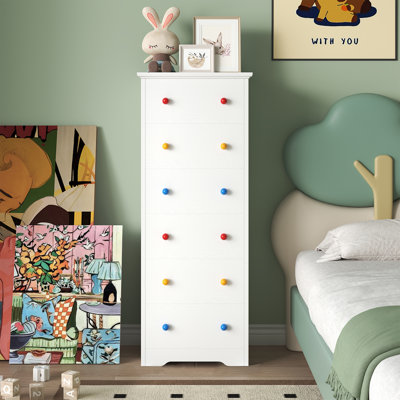51.5" H 6 Drawer Tall Dresser With Colorful/Black Handles, Modern Wood Storage Cabinet With Anti-Tip Design & Silent Metal Slides, for Bedroom by Ebern Designs