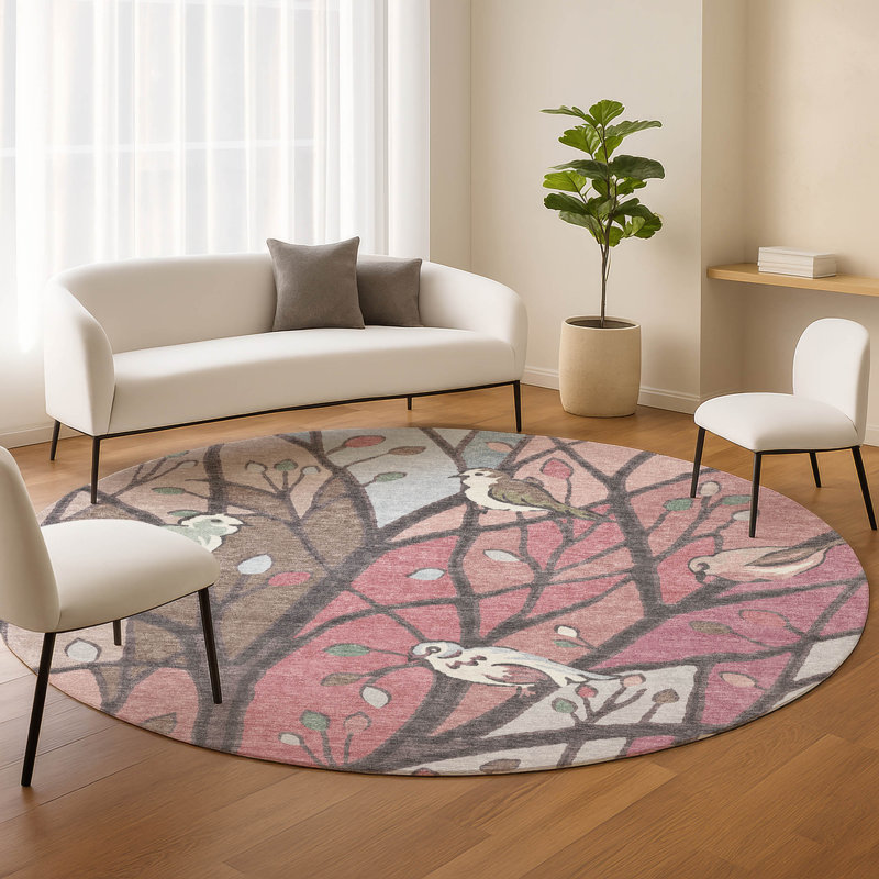 Machine Washable Indoor/Outdoor Chantille ACN2336 Botanical Rug, Round 8'