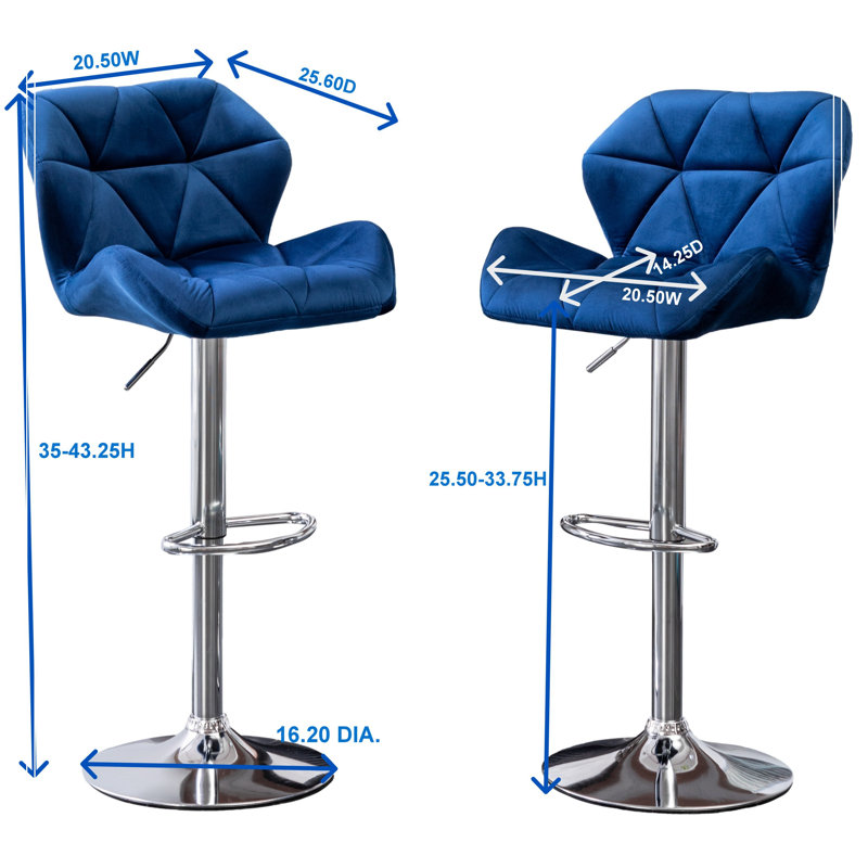 Tabouret de bar Breni Velvet Diamond, Bleu