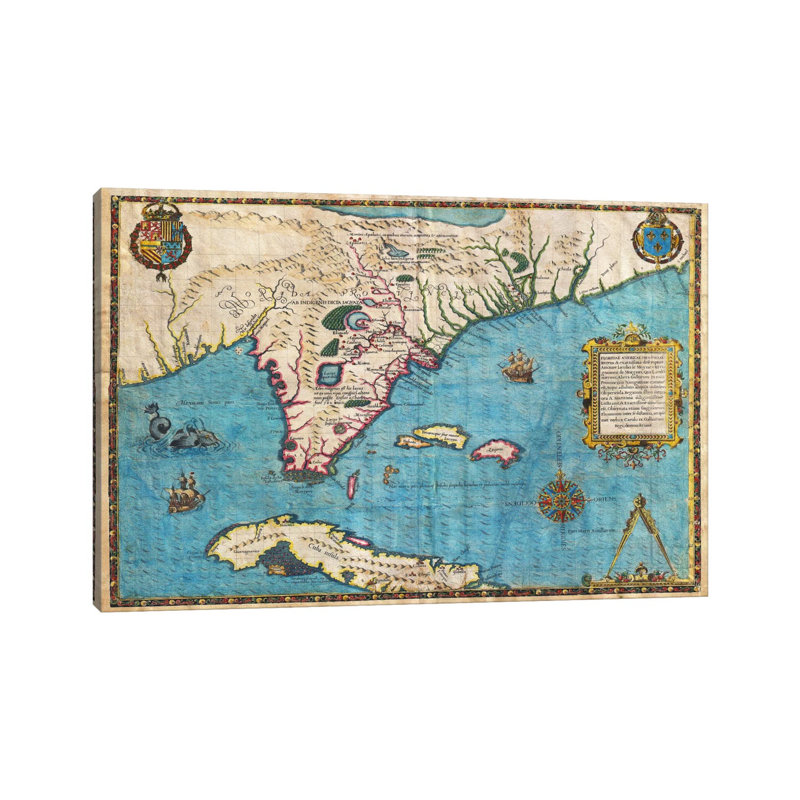 Map Of Florida & Cuba (1588) by Jacques Le Moyne De Morgues - Wrapped Canvas Gallery-Wrapped Canvas Giclée