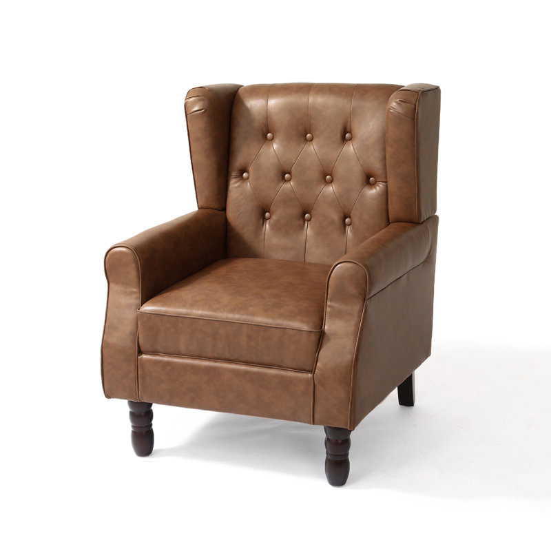 74 Cm Wide Tufted Armchair, Brown Faux Leather
