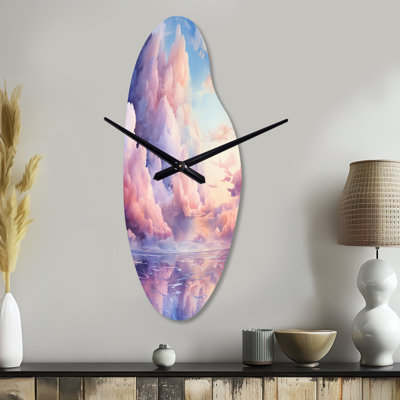 Sculpture horloge murale rose et bleu en forme de ciel pastel III