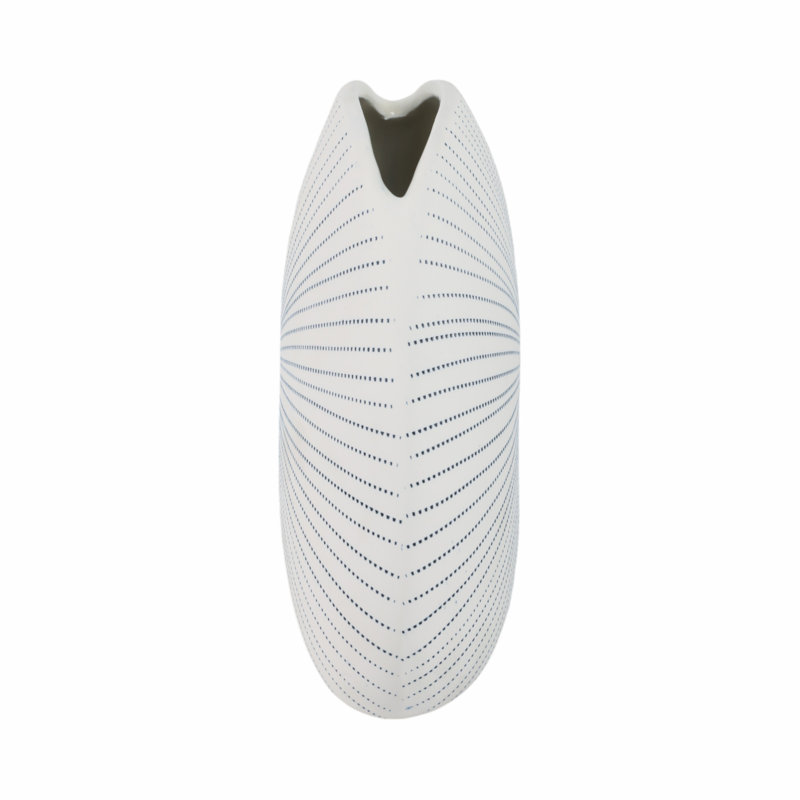 Handmade Stoneware Table Vase, 9" H x 10" W x 4" D, White/Blue