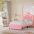 2 Piece Kids Bedroom Set, Leather Upholstered Bed With Led Headboard, Storage Bed With Bookcase