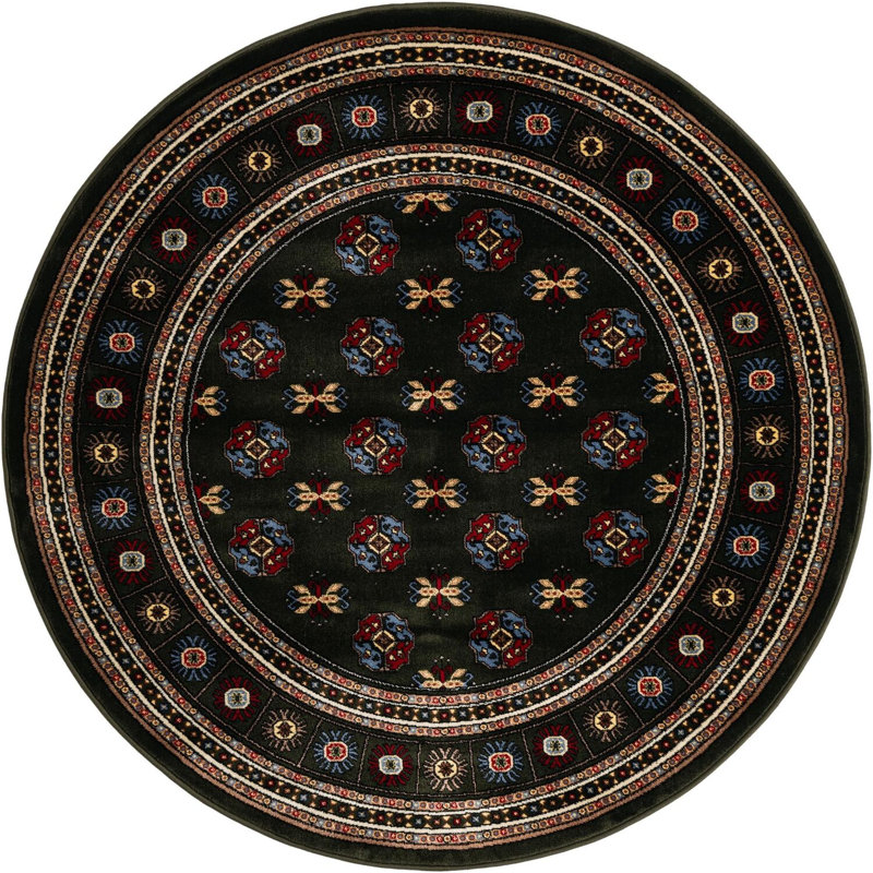 Tapis traditionnel Hinshaw vert foncé, Rond 5 pi 3 po