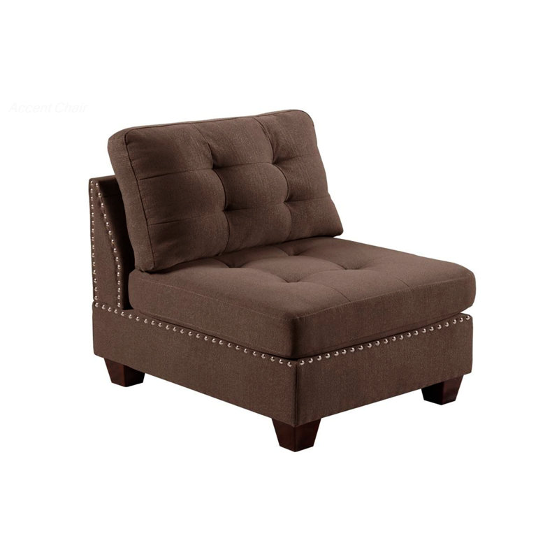 Chaise d'appoint, fauteuil sans accoudoirs de salon, Lin couleur café