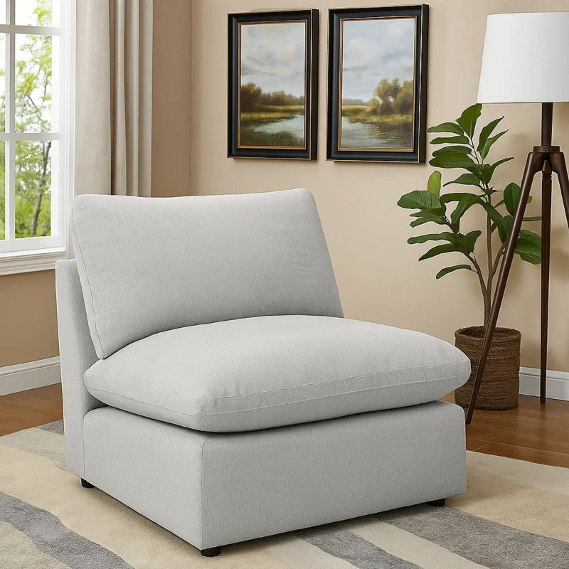 Fauteuil modulaire sans accoudoirs Biny, coussins en mousse moelleuse, Gris clair